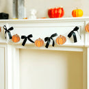 Axyaa Halloween Pumpkin Garland Banner with Black Bows & Wooden Shapes