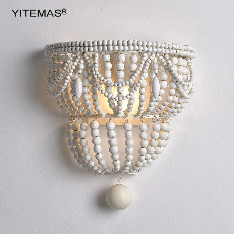 Axyaa White Wooden Beads Wall Sconce for Living Room Bedroom Kids Hallway