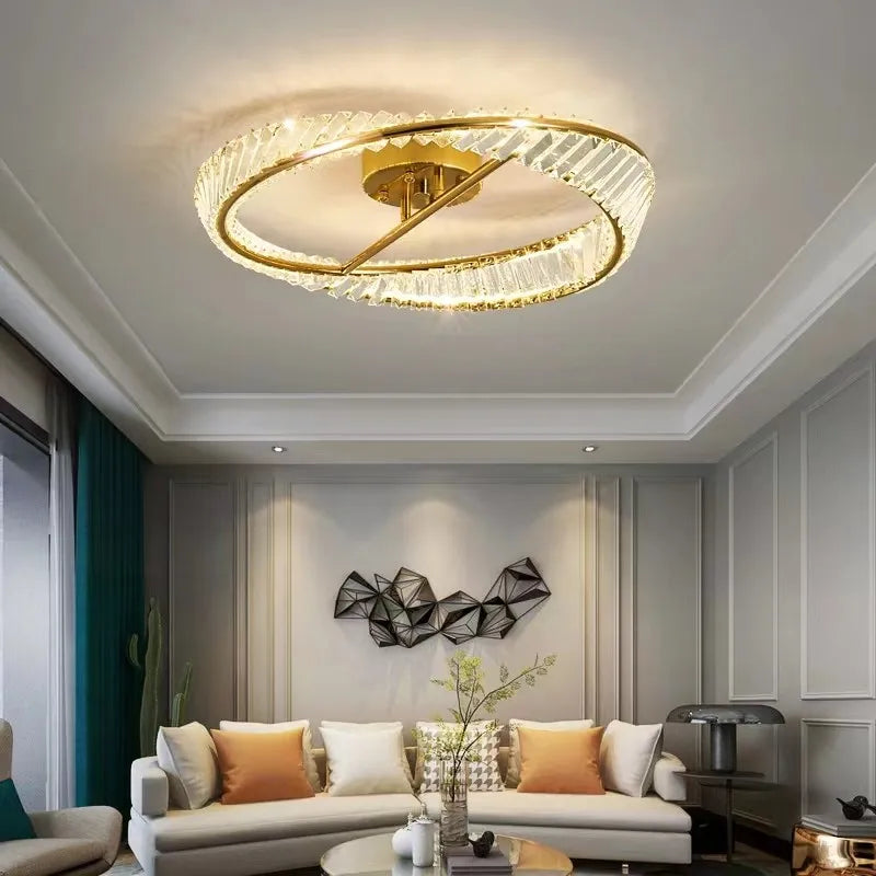 Axyaa Diamond Luster Crystal Rings LED Ceiling Light Gold Luxurious Ceiling Lamp