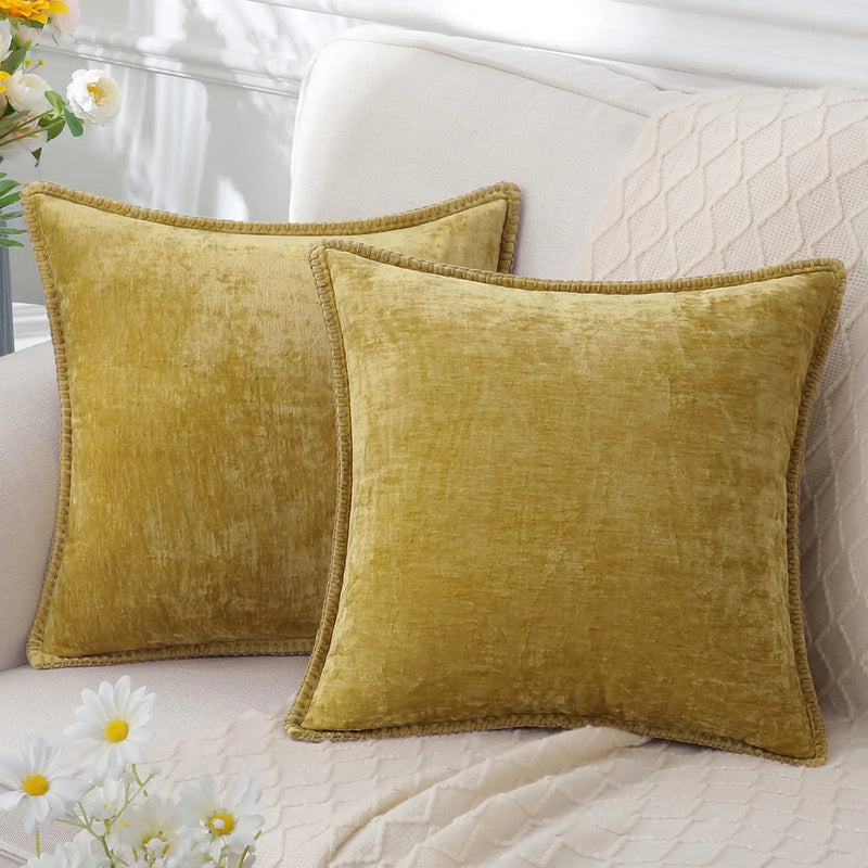 Axyaa Chenille Velvet Cushion Cover 50x50cm Soft Stitched Edge Decor Pillowcase