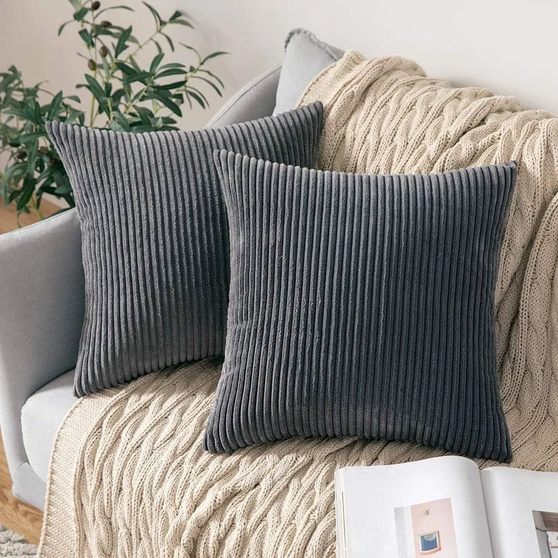 Soft Corduroy Striped 18x18 Inch Throw Pillow Covers for Winter Home Decor - Axyaa