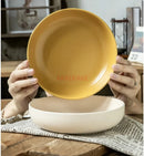 Axyaa 8-inch Matte Sesame Glazed Salad Plate - Deep Round Vegetable Bowl