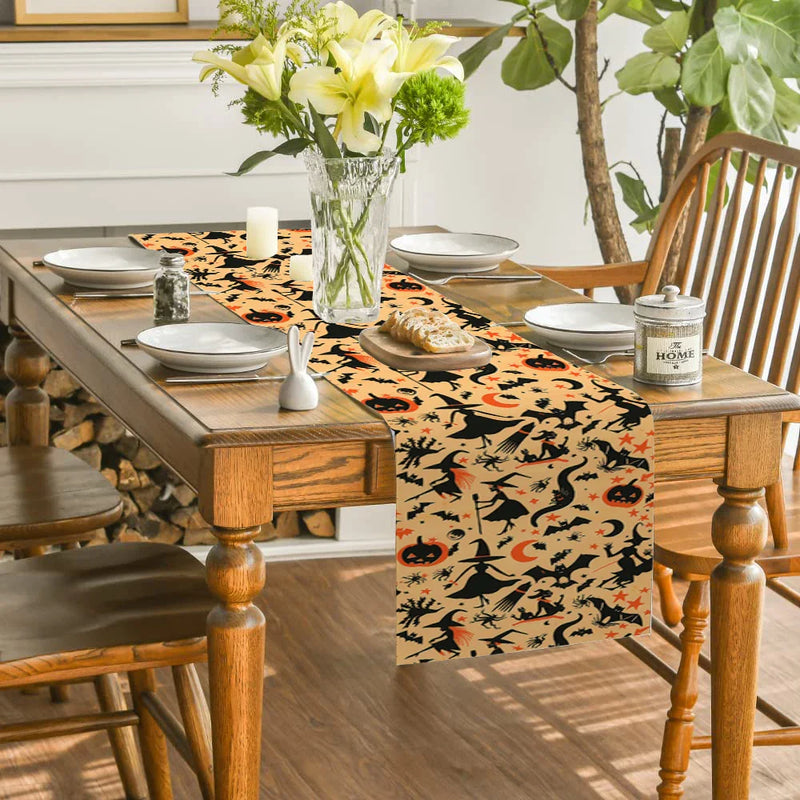 Axyaa Halloween Bat Witch Table Runner - Kitchen Party Decorations