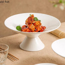 Axyaa White Ceramic High Footed Plate: Elegant Tableware for Molecular Cuisine & Desserts.