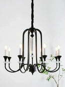 Axyaa Vintage Candle Chandelier - Retro French Style Iron Hanging Lamp - Black Pendant Light