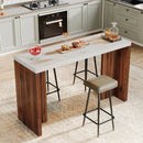 Axyaa Marble Bar Table: 55.12-Inch Modern Freestanding Mini Bar with Faux Marble Finished Tabletop