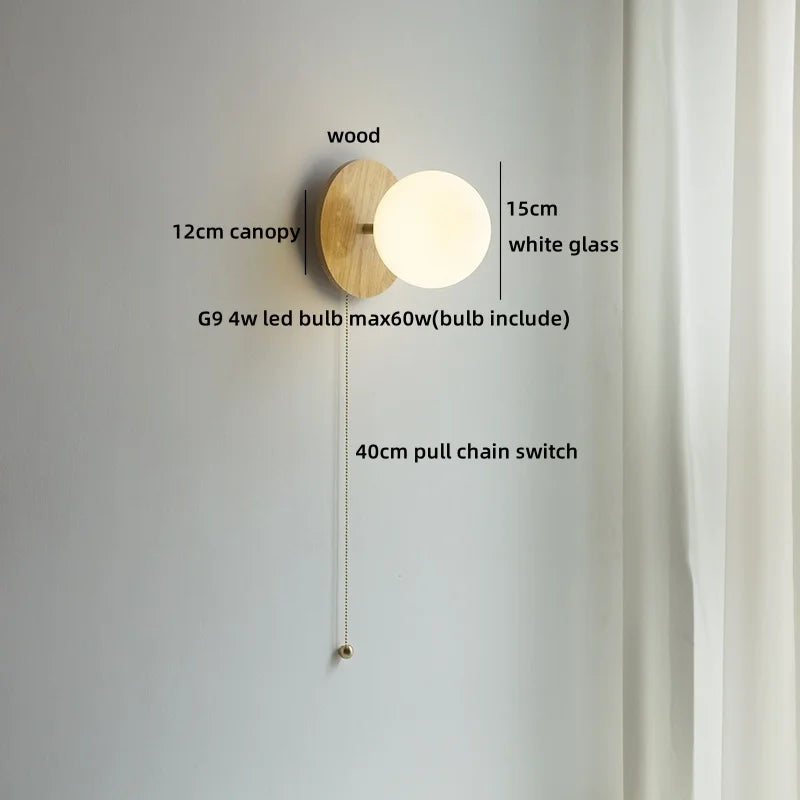 Axyaa Wabi Sabi LED Wall Sconce White Glass Walnut Wood Modern Decor