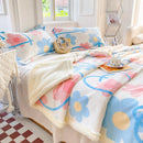 Axyaa Cartoon Print Dual Use Blanket in Milk Velvet & Cashmere for Winter and Spring