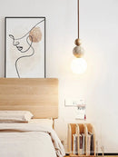 Axya Stone & Wood LED Pendant Chandelier - Medieval-Inspired Bedside Lamp