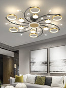 Axyaa Luxury Gold Aluminum LED Chandelier with K9 Crystal for Living Room