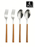 Axyaa 12-Piece Stainless Steel Cutlery Set with Imitation Wood Handle