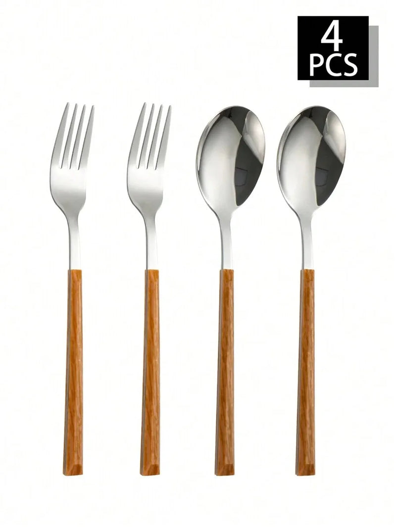 Axyaa 12-Piece Stainless Steel Cutlery Set with Imitation Wood Handle