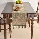 Axyaa Green Jacquard Table Runner with Tassels