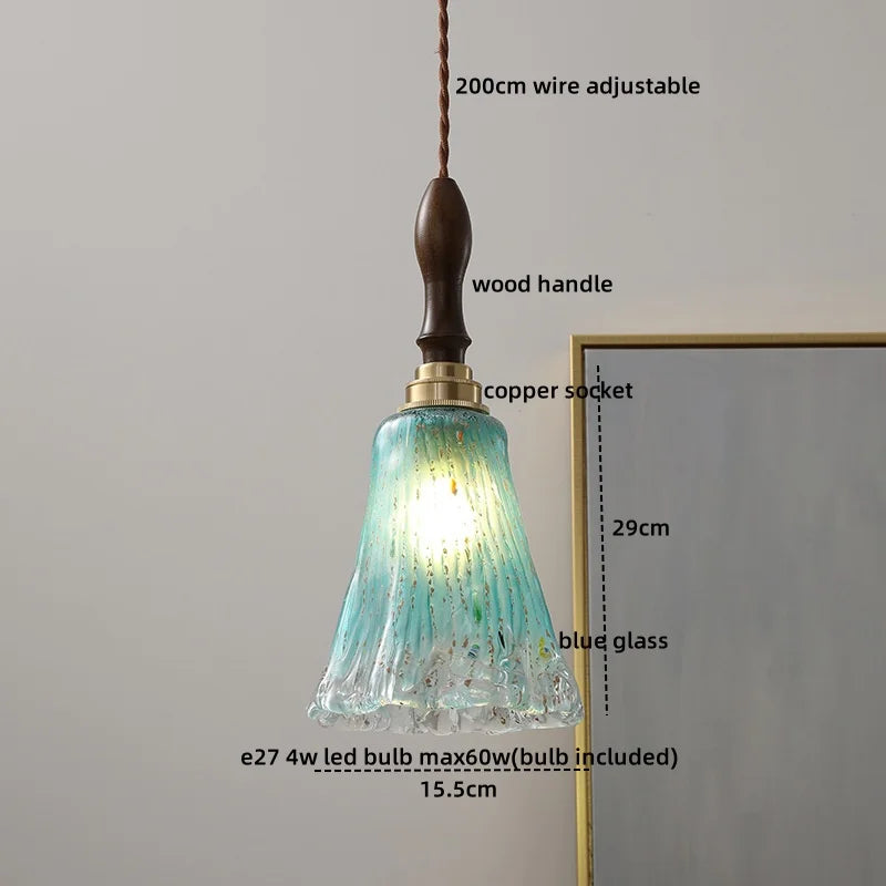 Axyaa Amber Glass Pendant Lamps Copper Modern Hanging Lights Fixtures