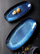 Axyaa Large Ceramic Fish Plate Sushi Oval Western Dan-Shaped Hotel Restaurant Commercial Dish