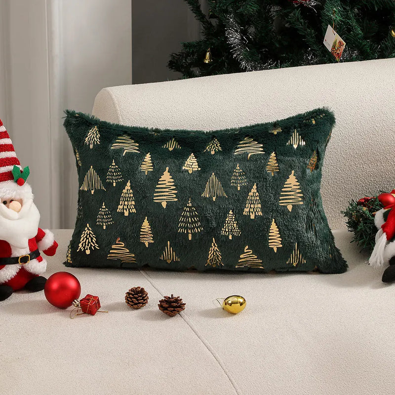 Axyaa Christmas Foil Print Plush Cushion Cover for Living Room and Bedroom