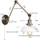 Axyaa Industrial LED Wall Light Clear Glass Vintage Adjustable Long Arm Fixtures