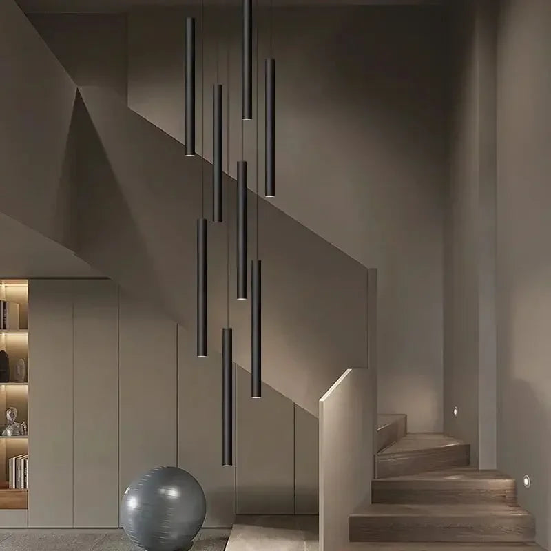 Axyaa Tubular LED Stair Chandelier for Duplex Building Villa Loft Lighting