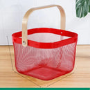 Axyaa Storage Basket with Wooden Handle: Kitchen Bathroom Organizer for Tools, Fruit, Vegetables