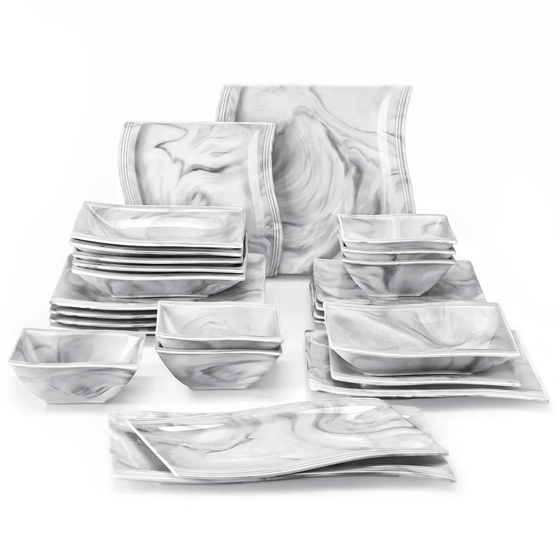 Axya Flora 26-Piece Marble Gray Porcelain Tableware Set for 6