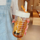 Axyaa Glass Water Bottle with Tea Infuser Filter Straw, Kawaii Design, 750ml
