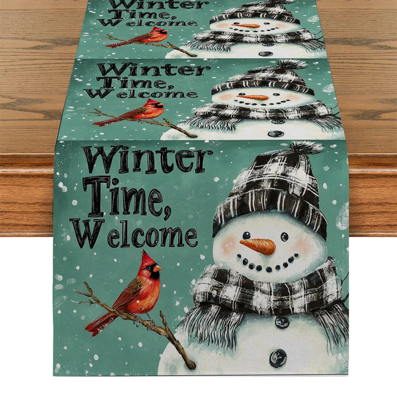 Axyaa Christmas Snowman Table Runner for Home Decoration and Dining Tables