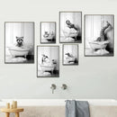Nordic Elephant Giraffe Bathtub Wall Art Canvas by Axyaa