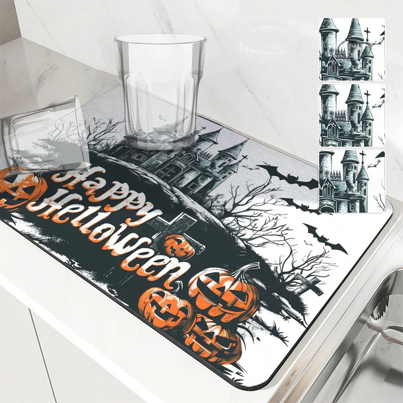 Axyaa Halloween Drying Mat - Absorbent Placemat for Table Cup Drying