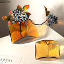 Amber Cube Glass Vase Hydroponic Desktop Flower Arrangement Axyaa Dried Flower Vessels