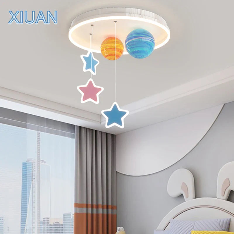 Axyaa Galaxy Glass Chandelier: Colorful Sconces, Planet Universe Star Ceiling Light