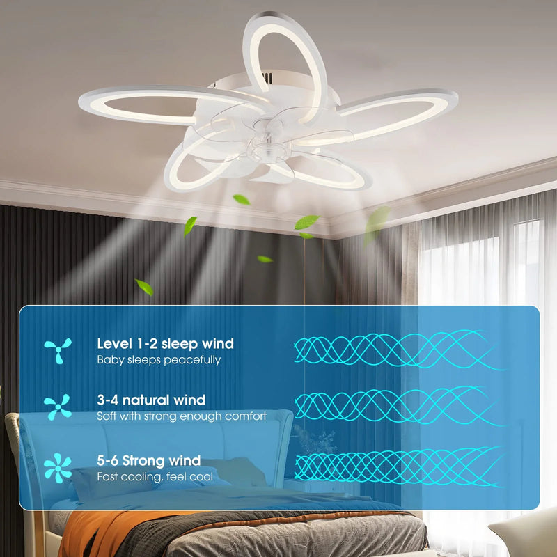 Axyaa 6-Speed Silent Ceiling Fan & Light Chandelier, Dimmable LED for Home Decor