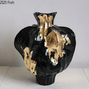 Axyaa Gold Foil Patterned Ceramic Vase Creative Plant Pot Aesthetic Room Decor