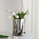 Axyaa Silver Ruffled Flower Vase Porcelain Arrangement Decoration Terrarium Home Décor