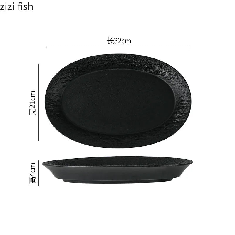 Axya Rock Texture Ceramic Fish Plate Salad Pasta Sushi Restaurant Tableware