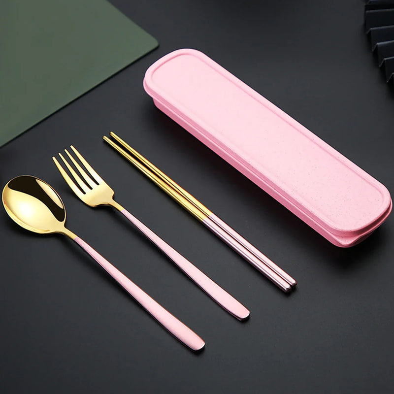 Axyaa 3pc Tableware Set: Fork, Spoon, Chopsticks Dessert Combination