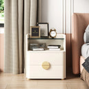 Axyaa Modern 2-Drawer Nightstand with Glass Top, Open Storage Space, Wood End Table