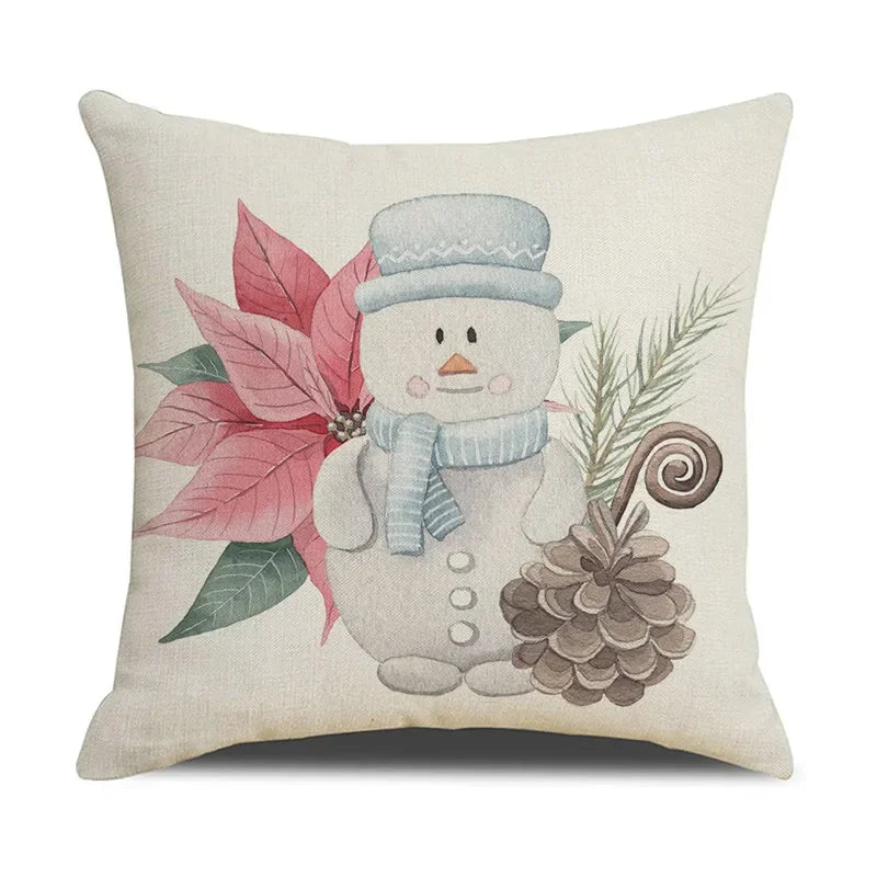 Axyaa Christmas Birds Pillowcase 45X45cm Linen Cushion Cover for Sofa