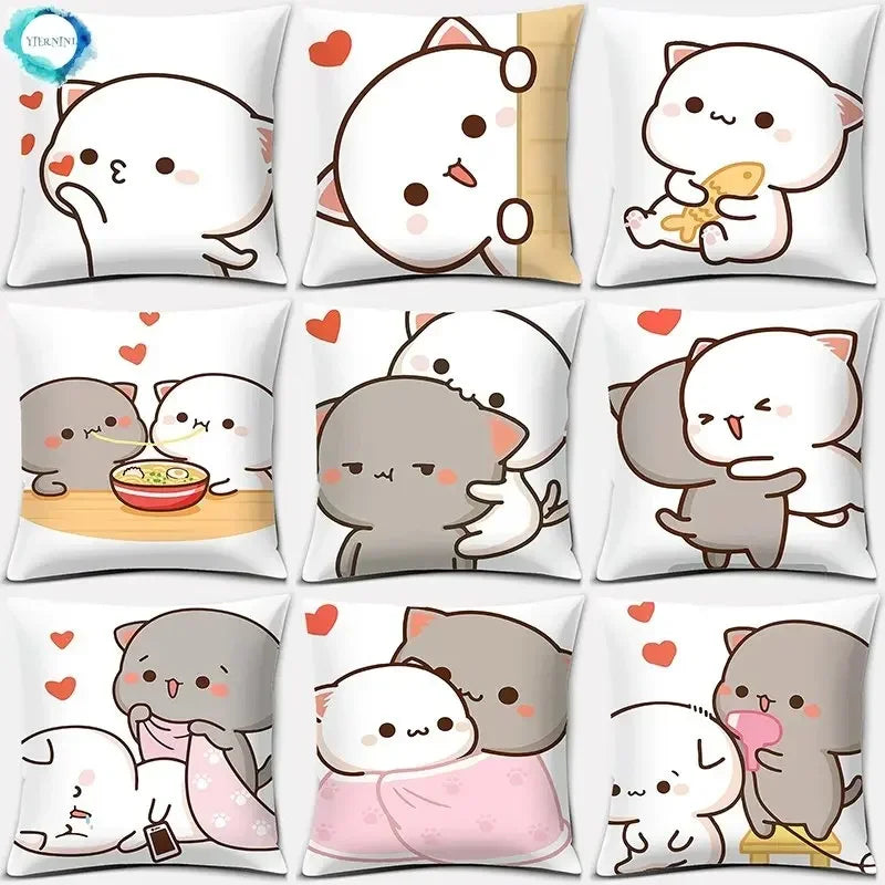 Peach Cat Pattern Decorative Pillowcase by Axyaa - Home Office Square Cover