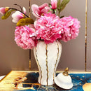 Axyaa Gold-Striped Ceramic Storage Jar with Lid