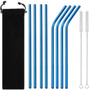 Axyaa Stainless Steel Straw Set for Drinks - 8 Pcs Straight Curved Juice Milk Tea Bar Party Kit