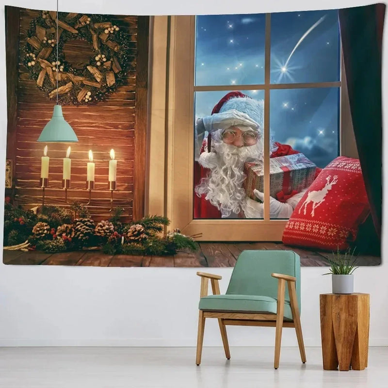 Axyaa Christmas Santa Claus Tapestry Background Cloth for Family Living Room Wall Decoration