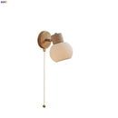 Axyaa White Ceramic LED Wall Lights with Pull Chain Switch on Modern Wood Base