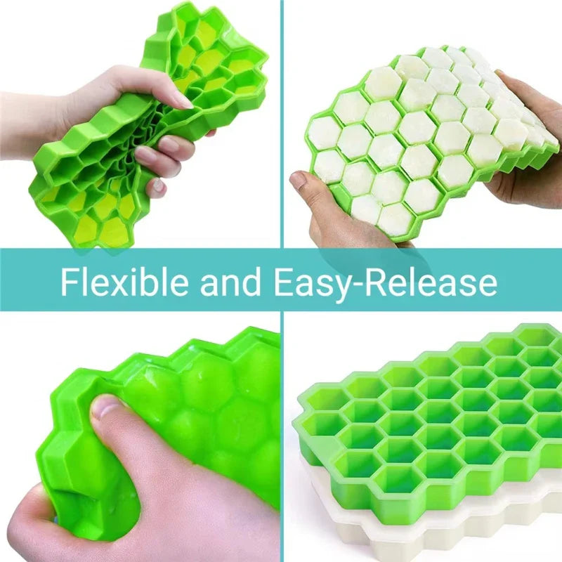 Axyaa Silicone Honeycomb Ice Mold with Lid for Cocktails & Whiskey