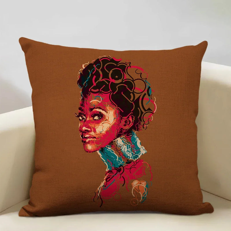 Axyaa African Lady Oil Painting Pillow Case Home Sofa Art Decoration Cover