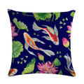 Axyaa Lotus Carp Print Cushion Cover for Home Decor on Mahogany Chair