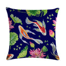 Axyaa Lotus Carp Print Cushion Cover for Home Decor on Mahogany Chair
