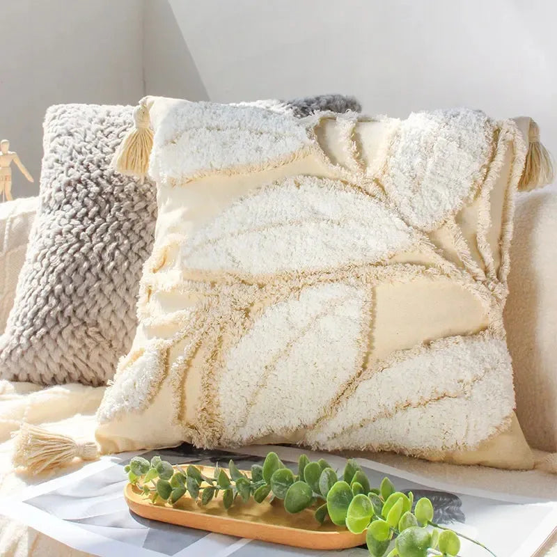 Axyaa Tufted Cushion Cover With Tassel - Mori Style Decorative Pillowcase