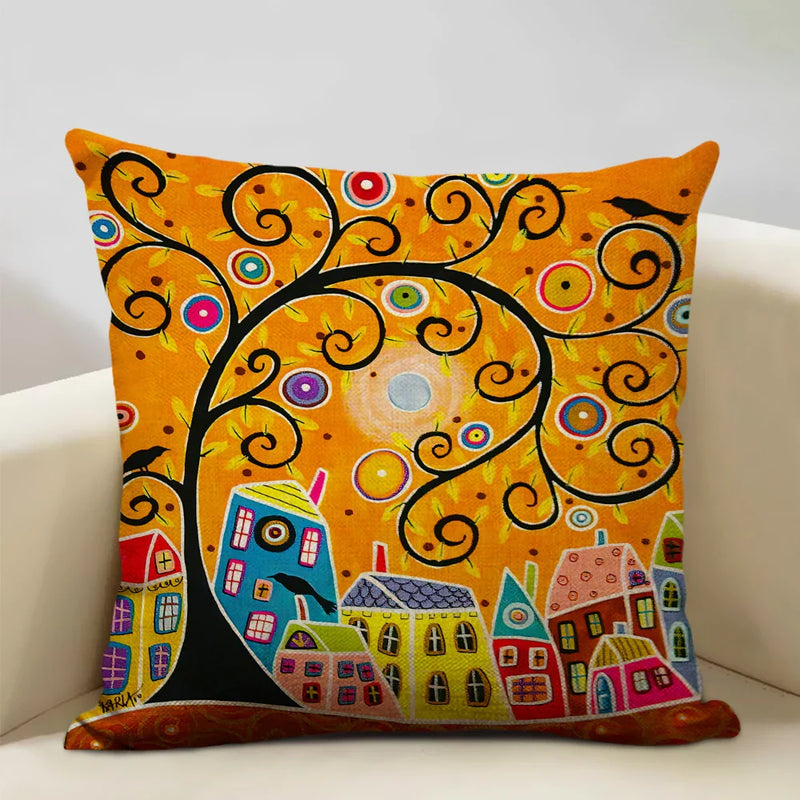 Axyaa Scenic Illustration Cushion Cover 45x45cm for Home Art Decoration