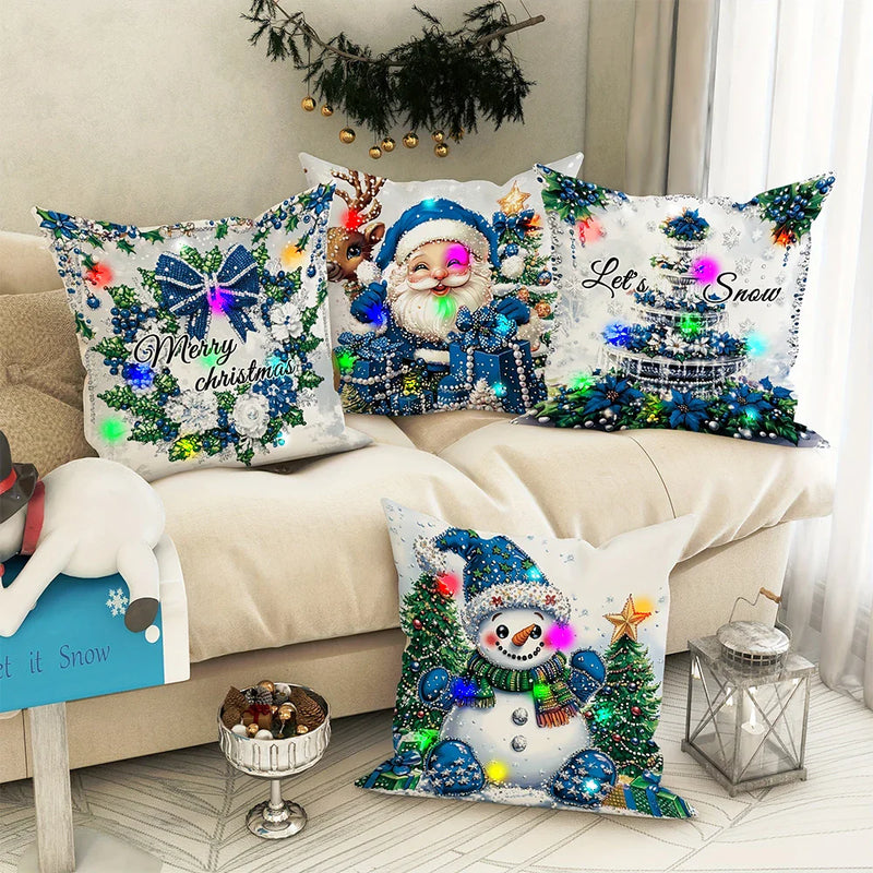Axyaa LED Christmas Pillowcase with Santa Claus Snowman Garland Pattern