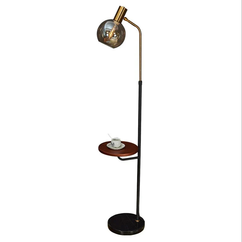 Axyaa Wireless USB Charging Floor Lamp Round Wood Metal Standing Table Lamp